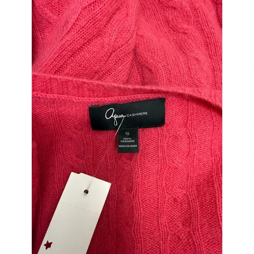 Aqua Cashmere‎ Sweater Women S Pink Excellent Cable Knit V-Neck Long Sleeve
